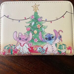 Loungefly Disney Stitch & Angel Holiday Tree Mini Zipper Wallet NWT Christmas